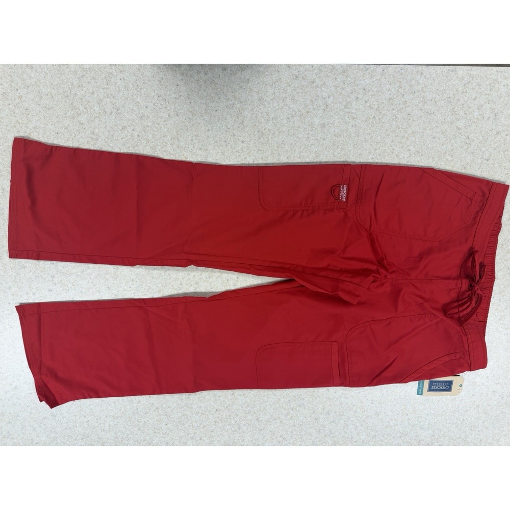 Cherokee Workwear Revolution Womens Red Scrub Pants Size M Cargo Drawstring NWT
